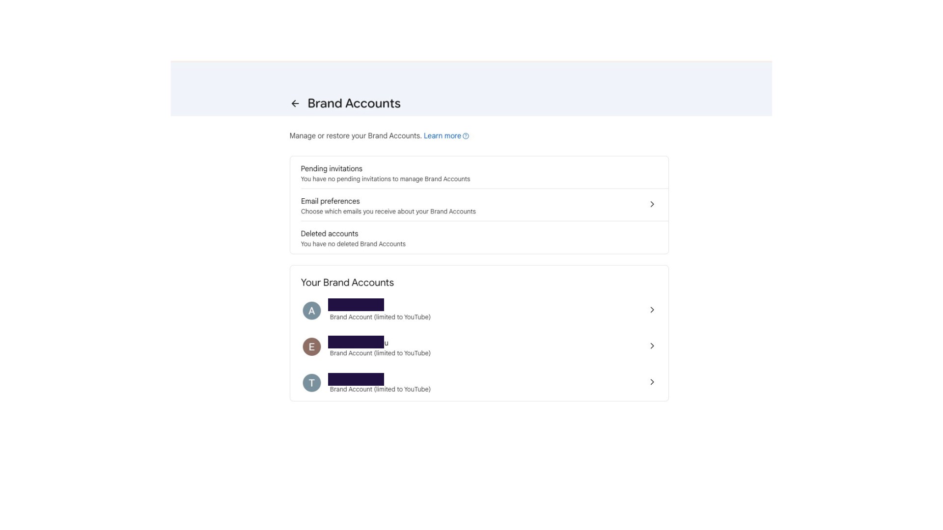 Google Brand Account Settings