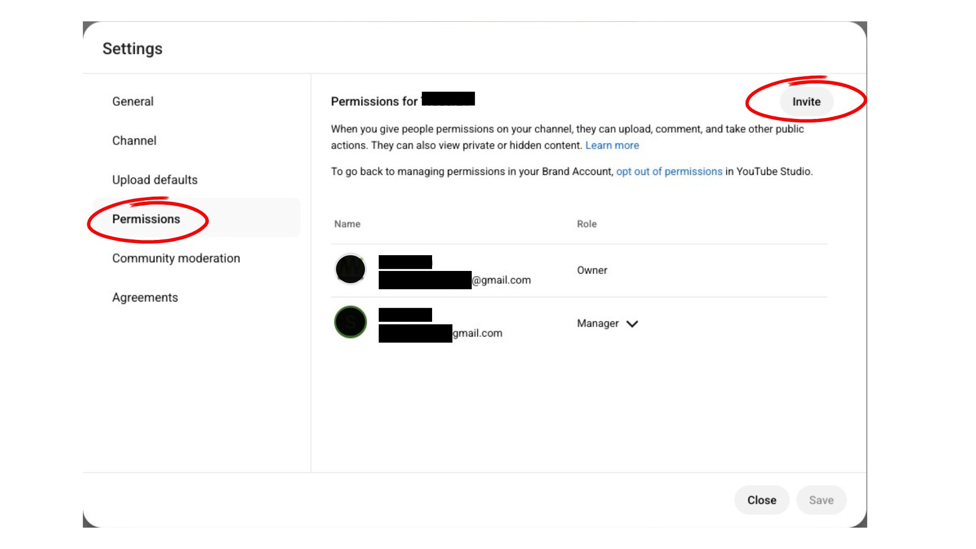 YouTube Permissions Tab