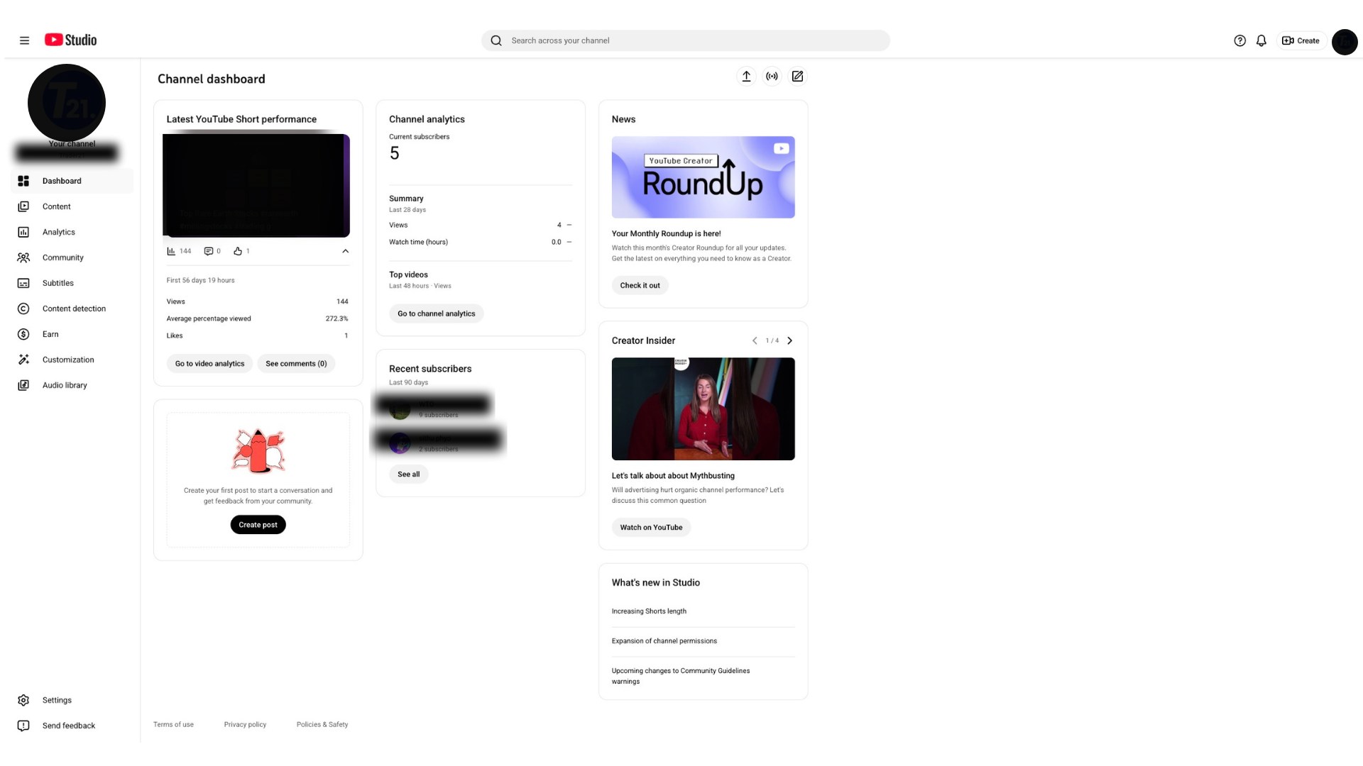 YouTube Studio Dashboard
